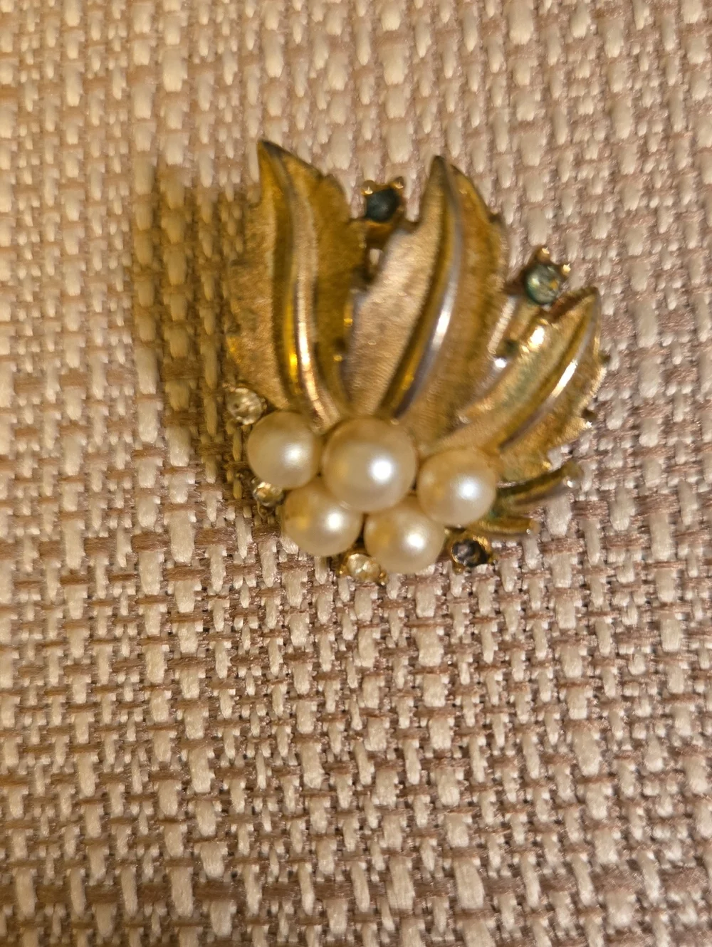 Vintage Crown Trifari Gold-Tone Leaf Brooch and Matching Earrings